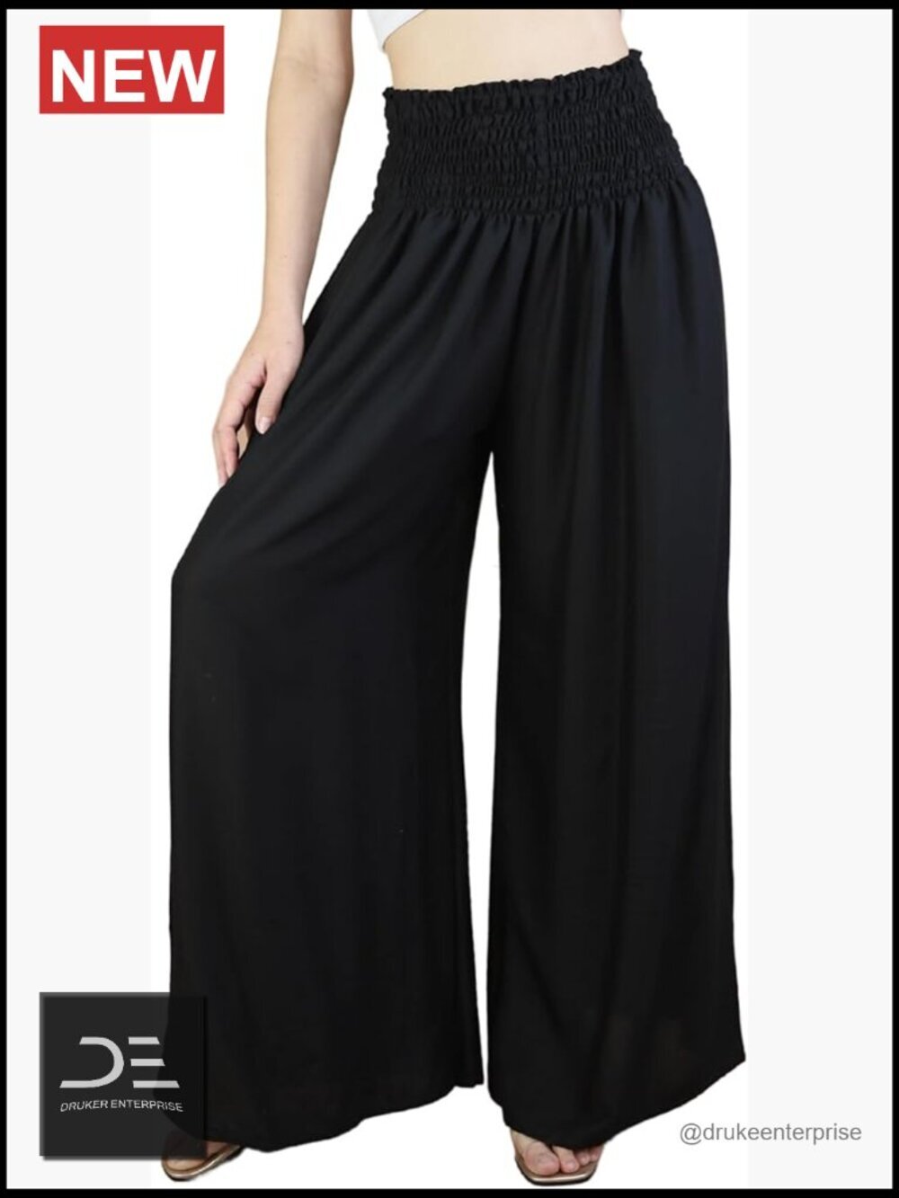 Wide Leg High Waisted Palazzo Pants with Pockets, 100% Rayon